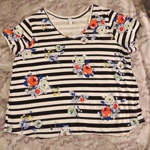 Boutique 2X  Dress Tee floral print strips